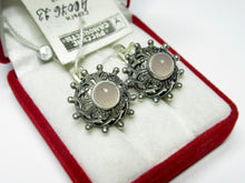 Load image into Gallery viewer, Vintage Russian Soviet sterling silver earrings with chalcedony stones, women's jewelry featuring detailed silver craftsmanship.