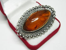 Load image into Gallery viewer, Close-up of Vintage Soviet Russian 875 Silver Brooch with Natural Baltic Amber