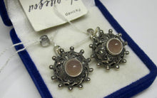 Load image into Gallery viewer, Vintage Russian Soviet sterling silver earrings with chalcedony gemstones, women's jewelry, 7.43 grams, crafted by Fezba Market.