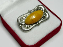 Load image into Gallery viewer, Close-up of Vintage Russian Soviet 875 Sterling Silver Brooch with Natural Baltic Amber