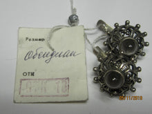 Load image into Gallery viewer, Vintage Russian Soviet sterling silver earrings with obsidian stones, women's jewelry, lightweight 7.60g, by Fezba Market