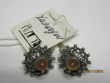Load image into Gallery viewer, Vintage Russian Soviet earrings in sterling silver with chalcedony stones, women's jewelry featuring intricate silver craftsmanship.