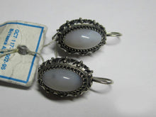 Load image into Gallery viewer, Vintage Russian Soviet sterling silver earrings with agate stones, women's jewelry, 8.41 grams, elegant and detailed design.