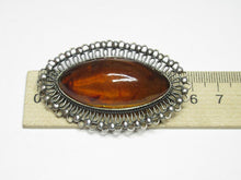 Load image into Gallery viewer, Natural Baltic Amber Cabochon Set in Vintage Soviet Silver Brooch