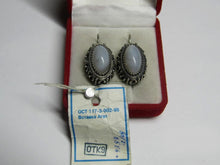 Load image into Gallery viewer, Vintage Russian Soviet sterling silver earrings with agate stones, women's jewelry by Fezba Market, weighing 8.41 grams