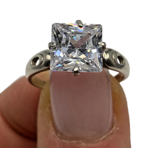 Load image into Gallery viewer, Vintage 925 sterling silver square cut cubic zirconia statement ring, size 8, featuring a sleek and elegant design.
