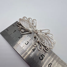 Load image into Gallery viewer, Vintage 960 silver filigree butterfly brooch with intricate wirework, handcrafted jewelry piece from Fezba Market.
