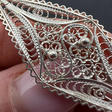 Load image into Gallery viewer, Vintage USSR filigree silver brooch handmade from 800 and 960 silver, intricate pin design with delicate craftsmanship.
