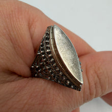 Load image into Gallery viewer, Vintage 925 Sterling Silver Filigree Marquise Statement Ring for women, size 7.25, featuring intricate silver craftsmanship.

