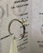 Load image into Gallery viewer, Close-up of 1.65ct Lab-Grown Round Diamond in Classic 4-Prong Setting on 14K White Gold Ring
