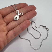 Load image into Gallery viewer, Close-up of Vintage 925 Sterling Silver Scissors Pendant Necklace with Cubic Zirconia
