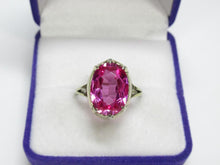 Load image into Gallery viewer, Close-up of Large Oval Faceted Ruby Stone on Vintage Soviet 875 Silver Ring
