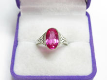 Load image into Gallery viewer, Top View of Vintage Soviet 875 Sterling Silver Oval Ruby Ring in Presentation Box
