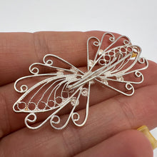 Load image into Gallery viewer, Back View of Vintage Handmade 960 Silver Butterfly Brooch with Hallmarks
