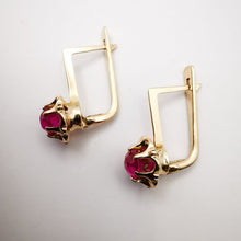 Load image into Gallery viewer, 583 Hallmark on Vintage Soviet Rose Gold Ruby Earrings
