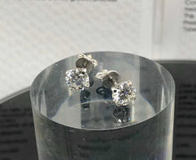 Load image into Gallery viewer, Close-up of 1.05ct Lab-Grown Round Brilliant Diamonds in 14K White Gold Stud Earrings
