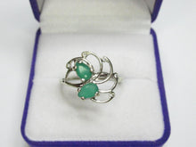 Load image into Gallery viewer, Vintage 925 Sterling Silver Green Agate Toi et Moi Ring – Twin Pear-Shaped Stones &amp; CZ Swirl Design, Size 9
