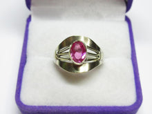 Load image into Gallery viewer, Vintage USSR Soviet 875 Silver Amethyst Solitaire Ring – Size 7.75 | 18K Gilt Geometric Bezel
