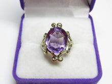 Load image into Gallery viewer, Vintage USSR 875 Silver Amethyst Solitaire Ring – Size 6 | Retro Swirl Gilt Design
