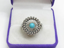 Load image into Gallery viewer, Vintage Soviet 925 Silver Turquoise Solitaire Ring – Size 6.5 | Retro Sunburst Design
