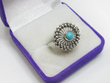 Load image into Gallery viewer, Vintage Soviet 925 Silver Turquoise Solitaire Ring – Size 6.5 | Retro Sunburst Design
