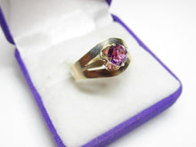 Load image into Gallery viewer, Vintage Soviet 875 Silver Sapphire Solitaire Ring Gilt – Size 9.5 | Retro Geometric Design
