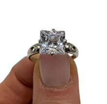 Load image into Gallery viewer, Vintage 925 sterling silver square cut cubic zirconia statement ring, size 8, featuring a bold, elegant design.
