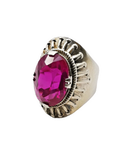 Load image into Gallery viewer, Vintage USSR sterling silver ruby statement ring for women, size 6, featuring a bold design and intricate details.
