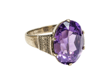 Load image into Gallery viewer, Vintage USSR 875 Silver Amethyst Solitaire Ring – Size 7.25 | Retro Geometric Design
