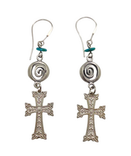 Load image into Gallery viewer, Vintage 875 Silver Turquoise Cross Earrings with Handmade Boho Style
