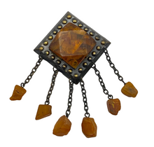 Load image into Gallery viewer, Handcrafted Brutalist Sterling Silver Brooch with Natural Baltic Amber
