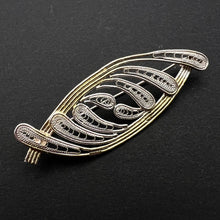 Load image into Gallery viewer, Close-up of Vintage USSR 960 Silver Filigree Brooch with Intricate Openwork Detail
