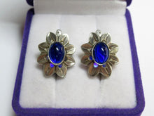 Load image into Gallery viewer, Vintage Russian Soviet sterling silver earrings with sapphire accents, women's jewelry featuring classic design and intricate craftsmanship.
