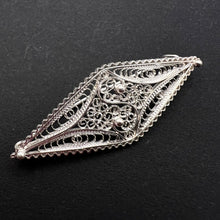 Load image into Gallery viewer, Detailed Openwork Filigree Pattern on Vintage 960 Silver Brooch
