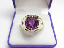 Load image into Gallery viewer, Vintage Soviet 875 Silver Sapphire Solitaire Ring – Size 12 | Retro Geometric Design
