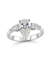 Load image into Gallery viewer, 14K White Gold Lab-Grown Diamond Ring 1.45ct Total, 1.05ct Pear D VVS IGI Size 6.5
