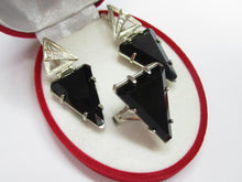Load image into Gallery viewer, Pair of Matching Vintage 925 Sterling Silver Black Alpanite Drop Earrings with CZ Accents
