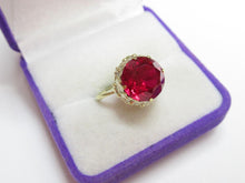 Load image into Gallery viewer, Side View of Vintage Soviet 875 Silver Gilt Tourmaline Ring with Scalloped Bezel
