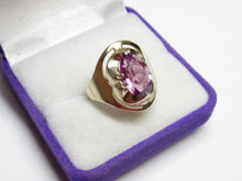 Load image into Gallery viewer, Side View of Vintage Soviet 875 Silver Gilt Amethyst Solitaire Ring with Open Swirl Frame
