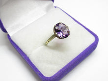 Load image into Gallery viewer, Side View of Vintage Soviet 875 Silver Gilt Amethyst Solitaire Ring with Four-Prong Setting
