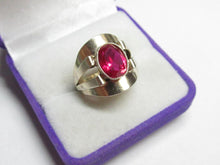 Load image into Gallery viewer, Profile and Hallmark View of Vintage Soviet Sterling Silver 875 Ruby Gilt Ring
