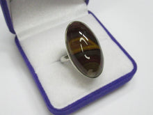 Load image into Gallery viewer, Vintage USSR 925 Sterling Silver Banded Agate Statement Ring – Elongated Oval Cabochon, Size 7.25
