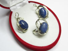 Load image into Gallery viewer, Pair of Matching Vintage Soviet 916 Silver Lapis Lazuli Earrings with Leaf Design
