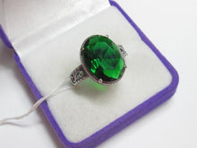 Load image into Gallery viewer, Vintage Russian 925 Sterling Silver Ring with Large Green Cubic Zirconia Size 10.75
