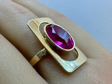 Load image into Gallery viewer, Vintage Soviet USSR 14K 583 Red Gold Synthetic Ruby Ring Size 7.25
