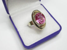 Load image into Gallery viewer, Side View of Vintage Soviet 916 Silver Gilt Amethyst Ring with Double-Oval Frame
