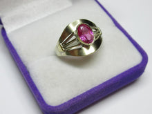 Load image into Gallery viewer, Vintage USSR Soviet 875 Silver Amethyst Solitaire Ring – Size 7.75 | 18K Gilt Geometric Bezel
