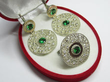 Load image into Gallery viewer, Pair of Matching Vintage 925 Sterling Silver Green CZ Drop Earrings with Filigree Design
