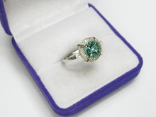 Load image into Gallery viewer, Side View of Vintage 925 Sterling Silver Tourmaline CZ Halo Ring
