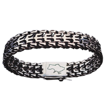 Load image into Gallery viewer, 925 Sterling Silver Ukrainian Tryzub Heavy Bracelet Blackened Byzantine Chain
